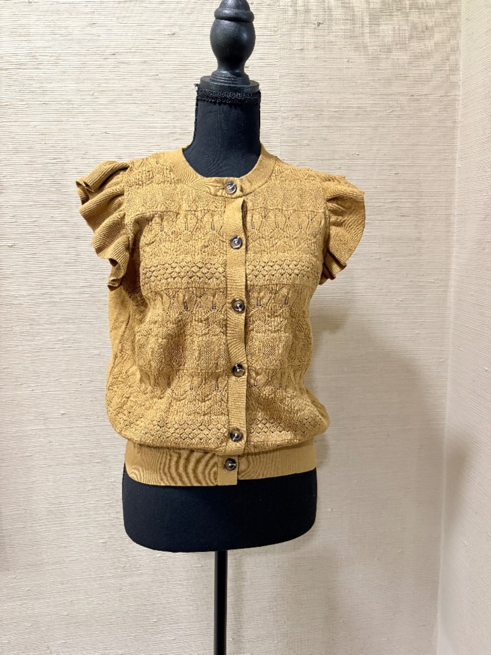Mustard colored knit blouse